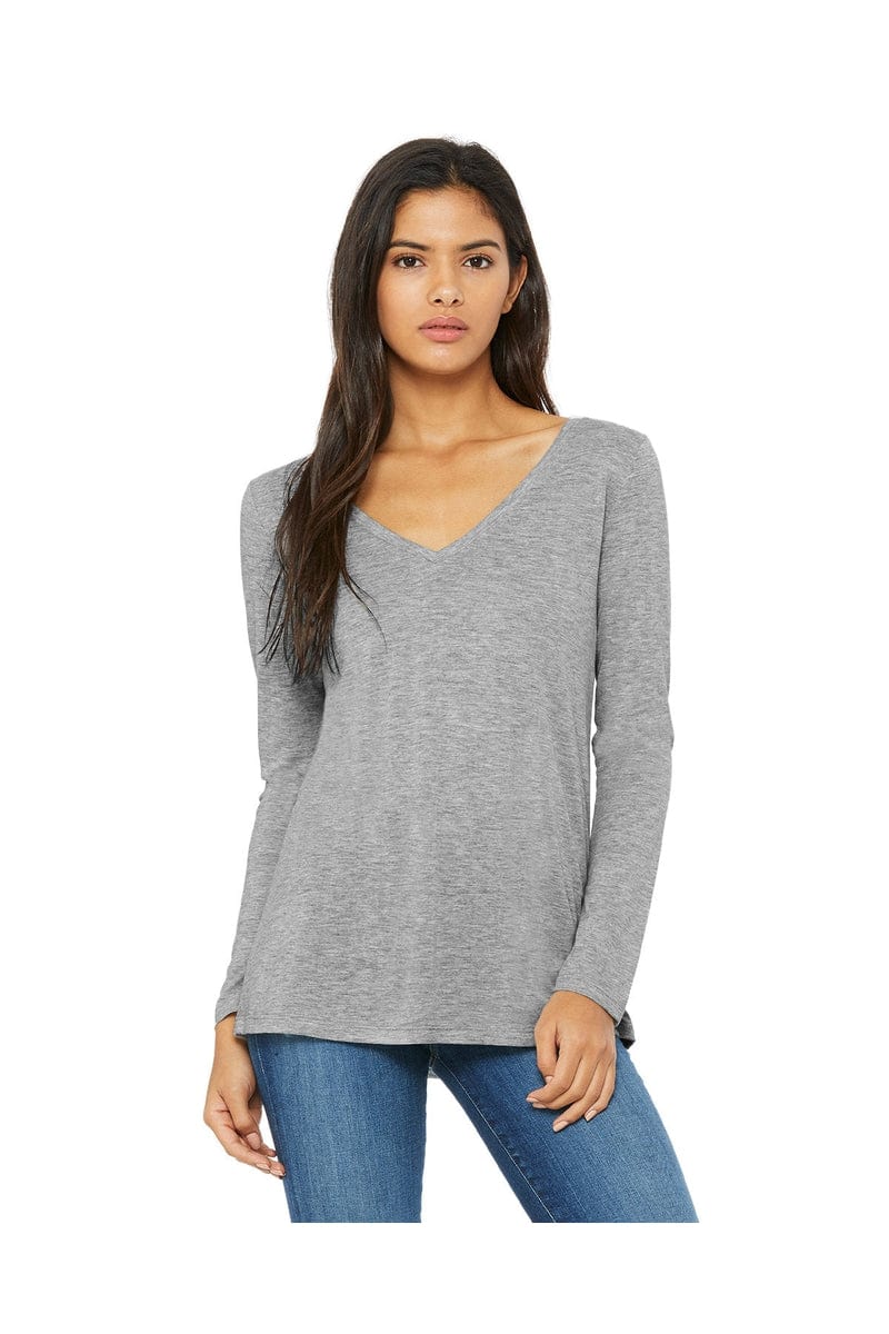 Bella Canvas T-Shirts S / Athletic Heather Bella + Canvas 8855: Ladies' Flowy Long Sleeve V-Neck
