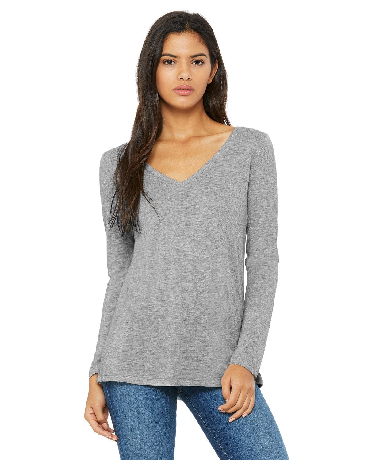 Bella Canvas T-Shirts S / Athletic Heather Bella + Canvas 8855: Ladies' Flowy Long Sleeve V-Neck