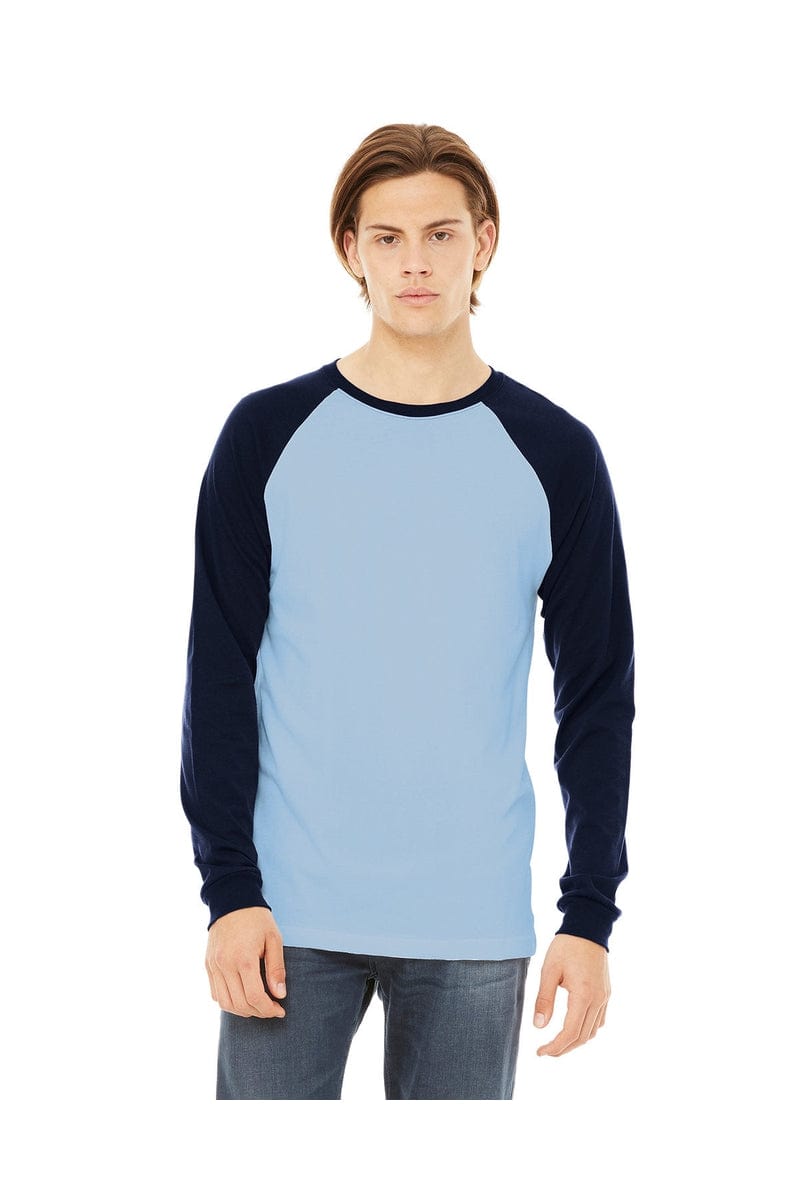 Bella Canvas T-Shirts S / Baby Blue/ Navy Bella&Canvas 3000C: Men's Long Sleeve Baseball T- Shirt