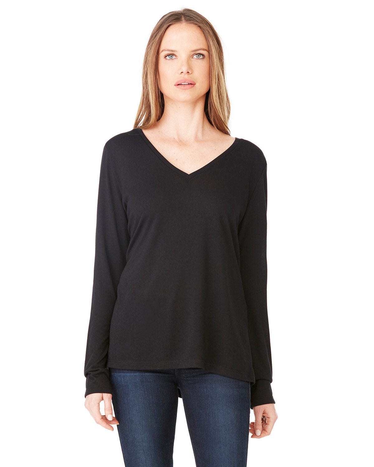 Bella Canvas T-Shirts S / Black Bella + Canvas 8855: Ladies' Flowy Long Sleeve V-Neck