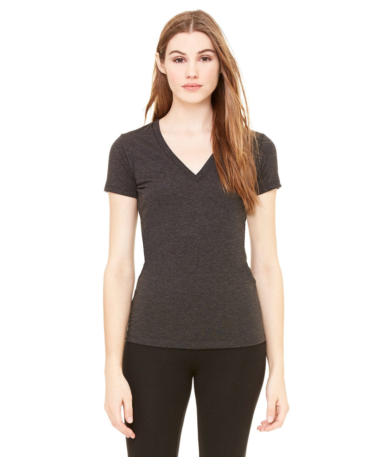 Bella Canvas T-Shirts S / Char Blk Triblnd Bella + Canvas 8435: Ladies Deep V-Neck Triblend T-Shirt