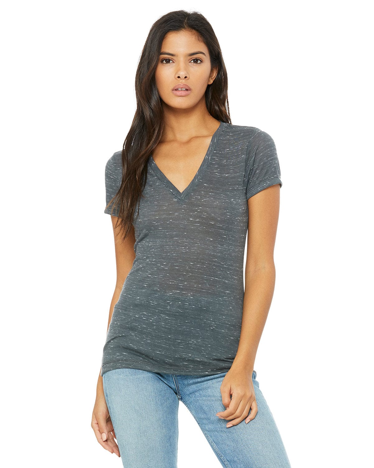 Bella Canvas T-Shirts S / Charcoal Marble Bella+Canvas B6035: Ladies' Jersey Short-Sleeve Deep V-Neck T-Shirt