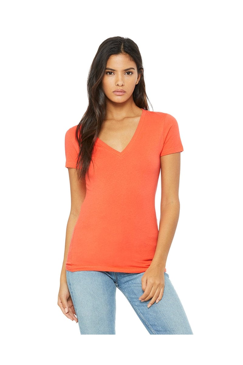 Bella Canvas T-Shirts S / Coral Bella+Canvas B6035: Ladies' Jersey Short-Sleeve Deep V-Neck T-Shirt