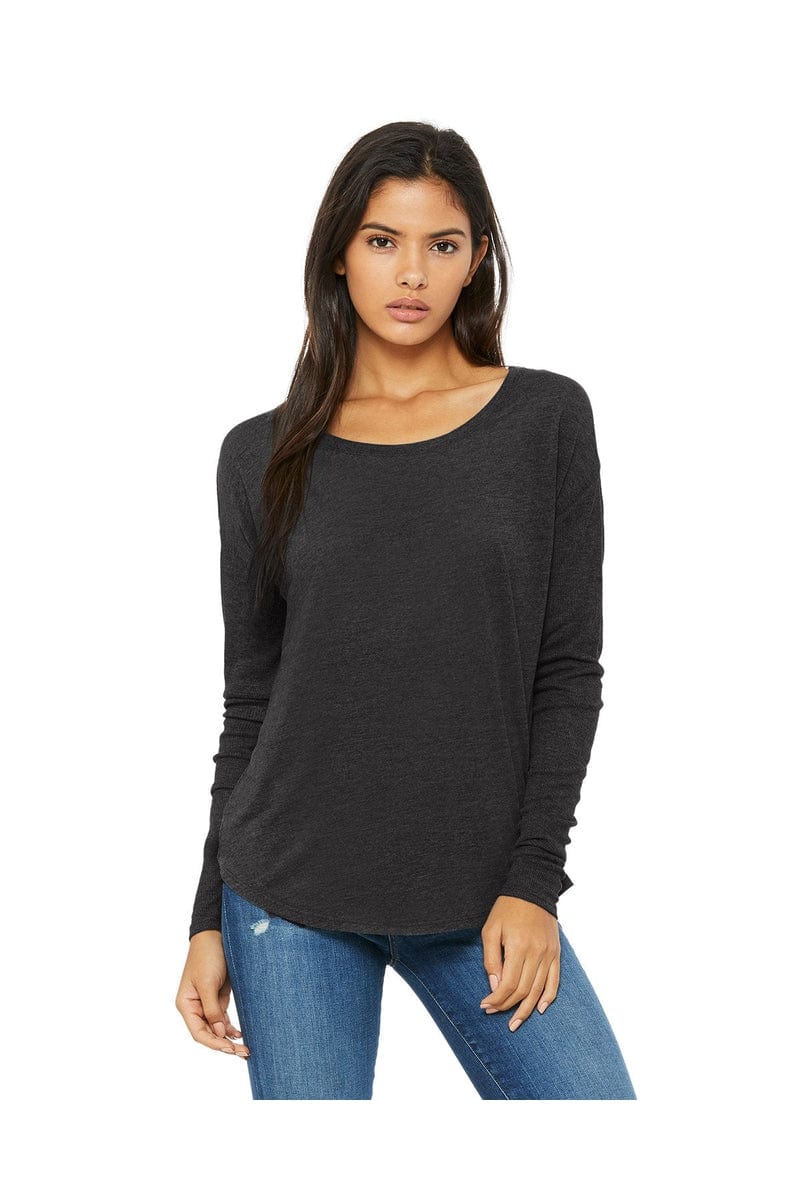 Bella Canvas T-Shirts S / Dark Gry Heather Bella + Canvas 8852: Ladies' Flowy Long-Sleeve T Shirt