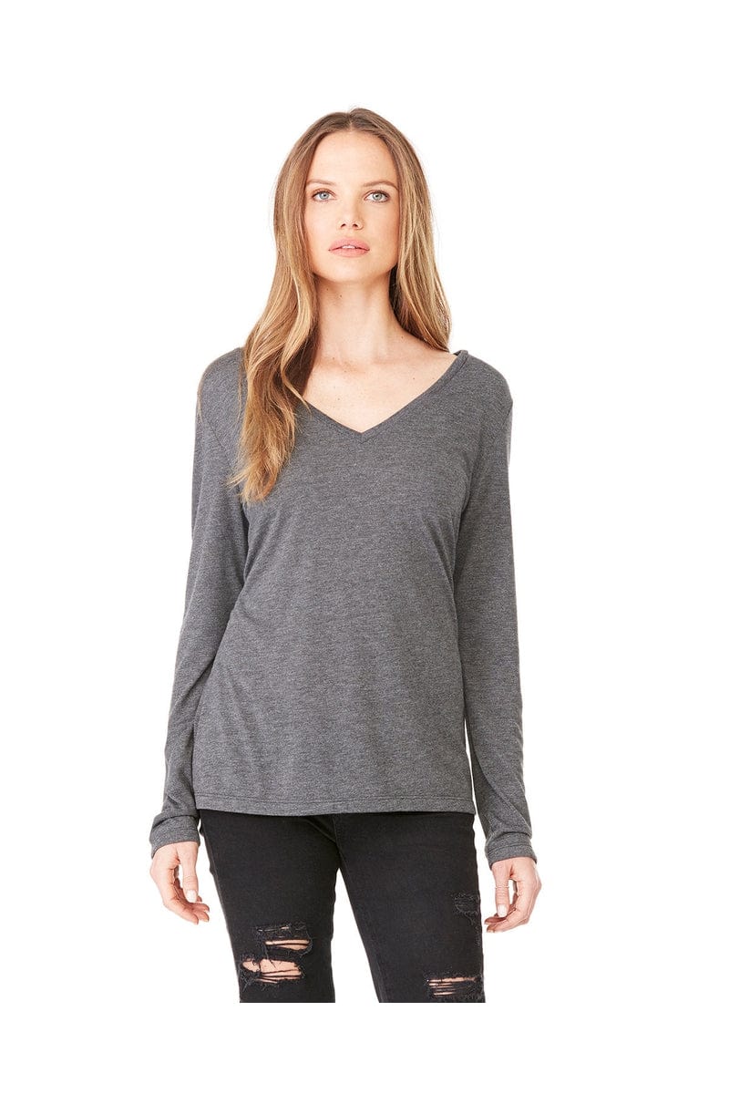 Bella Canvas T-Shirts S / Dark Gry Heather Bella + Canvas 8855: Ladies' Flowy Long Sleeve V-Neck