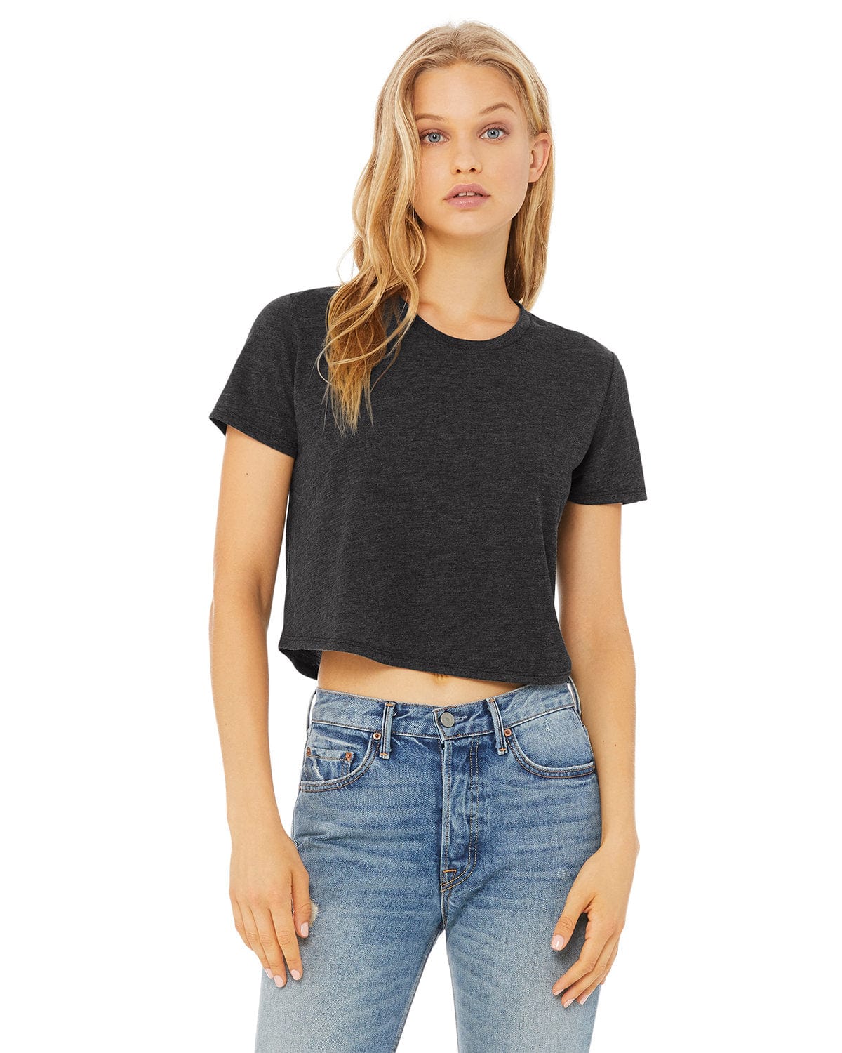 Bella Canvas T-Shirts S / Dark Gry Heather Bella+Canvas B8882: Ladies' Flowy Cropped T-Shirt