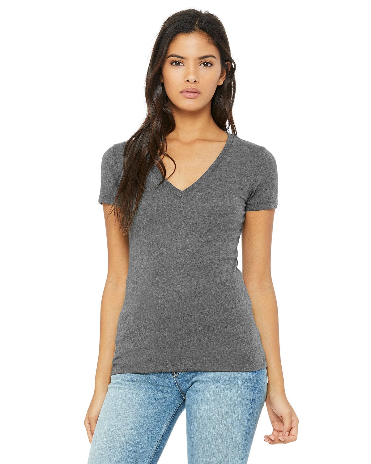 Bella Canvas T-Shirts S / Deep Heather Bella+Canvas B6035: Ladies' Jersey Short-Sleeve Deep V-Neck T-Shirt