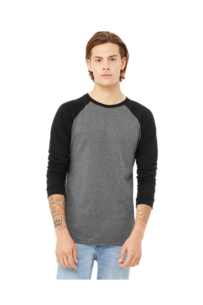 Bella Canvas T-Shirts S / Deep Heathr/ Blk Bella&Canvas 3000C: Men's Long Sleeve Baseball T- Shirt