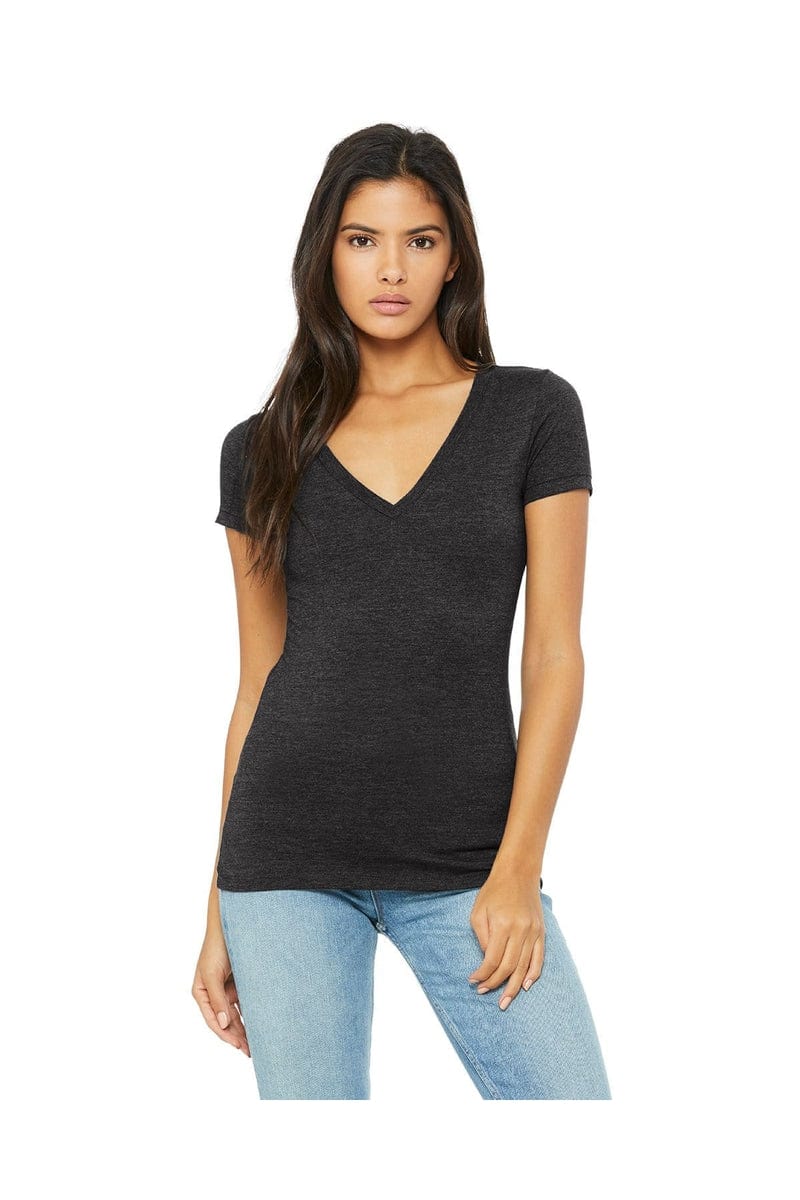 Bella Canvas T-Shirts S / Drk Grey Heather Bella+Canvas B6035: Ladies' Jersey Short-Sleeve Deep V-Neck T-Shirt