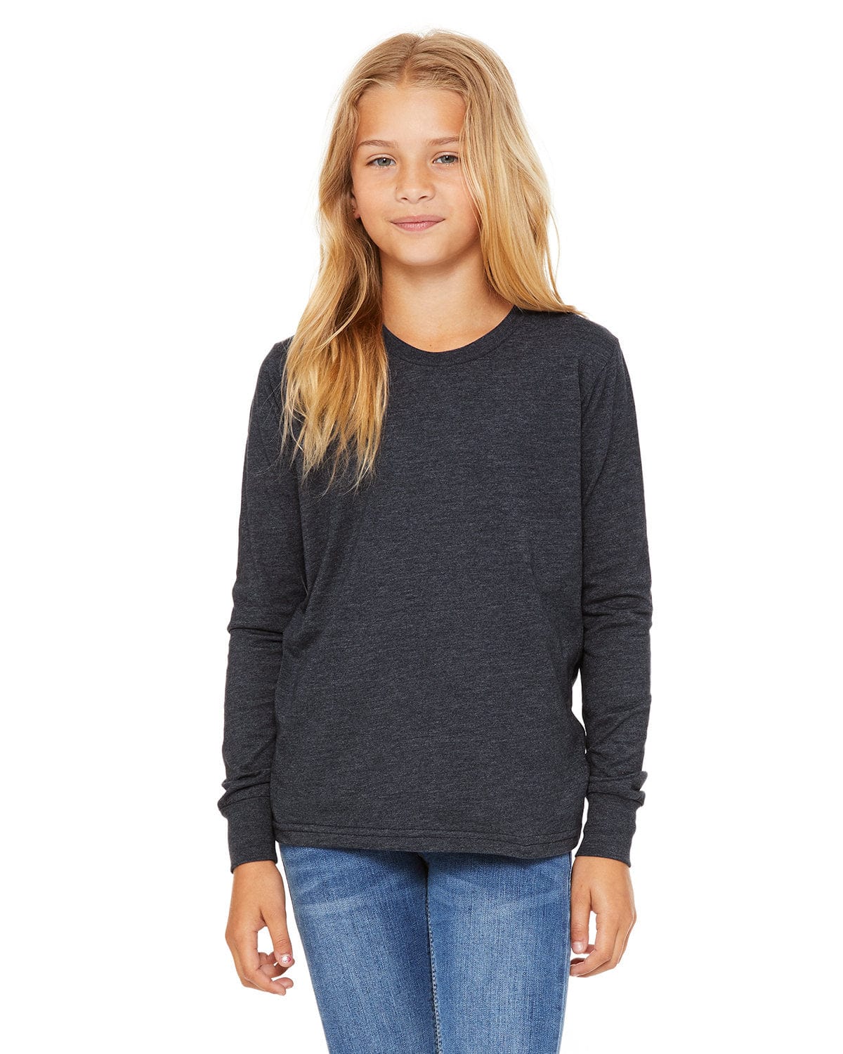Bella Canvas T-Shirts S / Heather Navy Bella+Canvas 3501Y: Youth Jersey Long-Sleeve T-Shirt