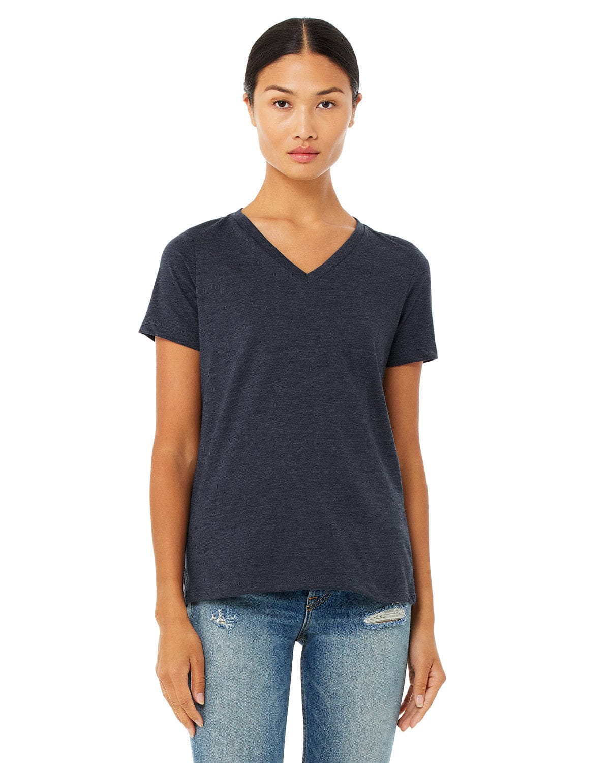 Bella Canvas T-Shirts S / Heather Navy Bella+Canvas 6405CVC: Ladies' Relaxed Heather CVC Jersey V-Neck T-Shirt