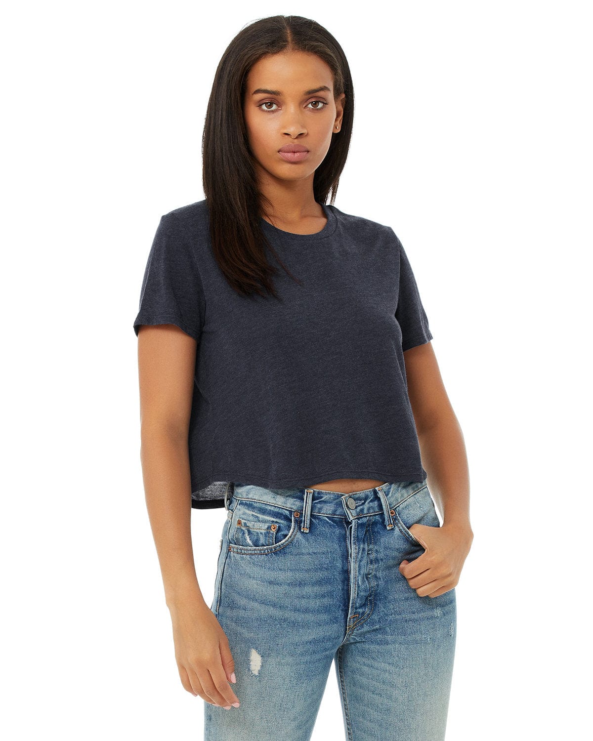 Bella Canvas T-Shirts S / Heather Navy Bella+Canvas B8882: Ladies' Flowy Cropped T-Shirt