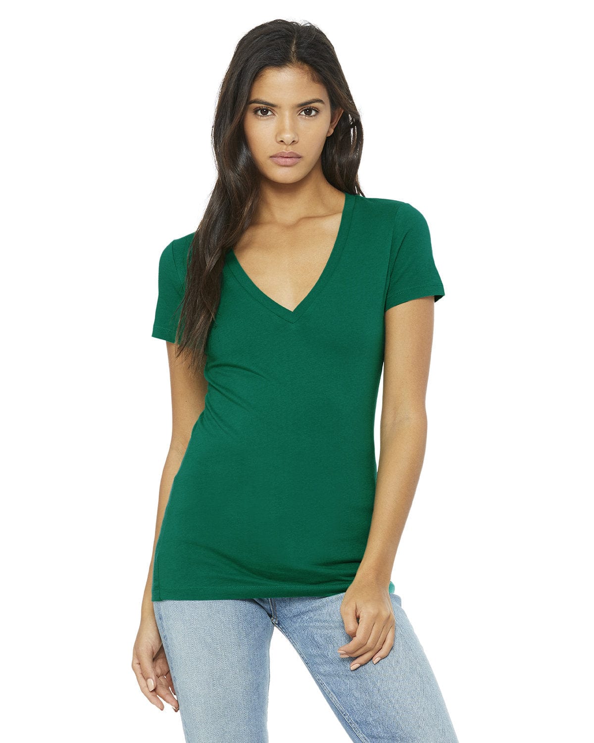 Bella Canvas T-Shirts S / Kelly Bella+Canvas B6035: Ladies' Jersey Short-Sleeve Deep V-Neck T-Shirt