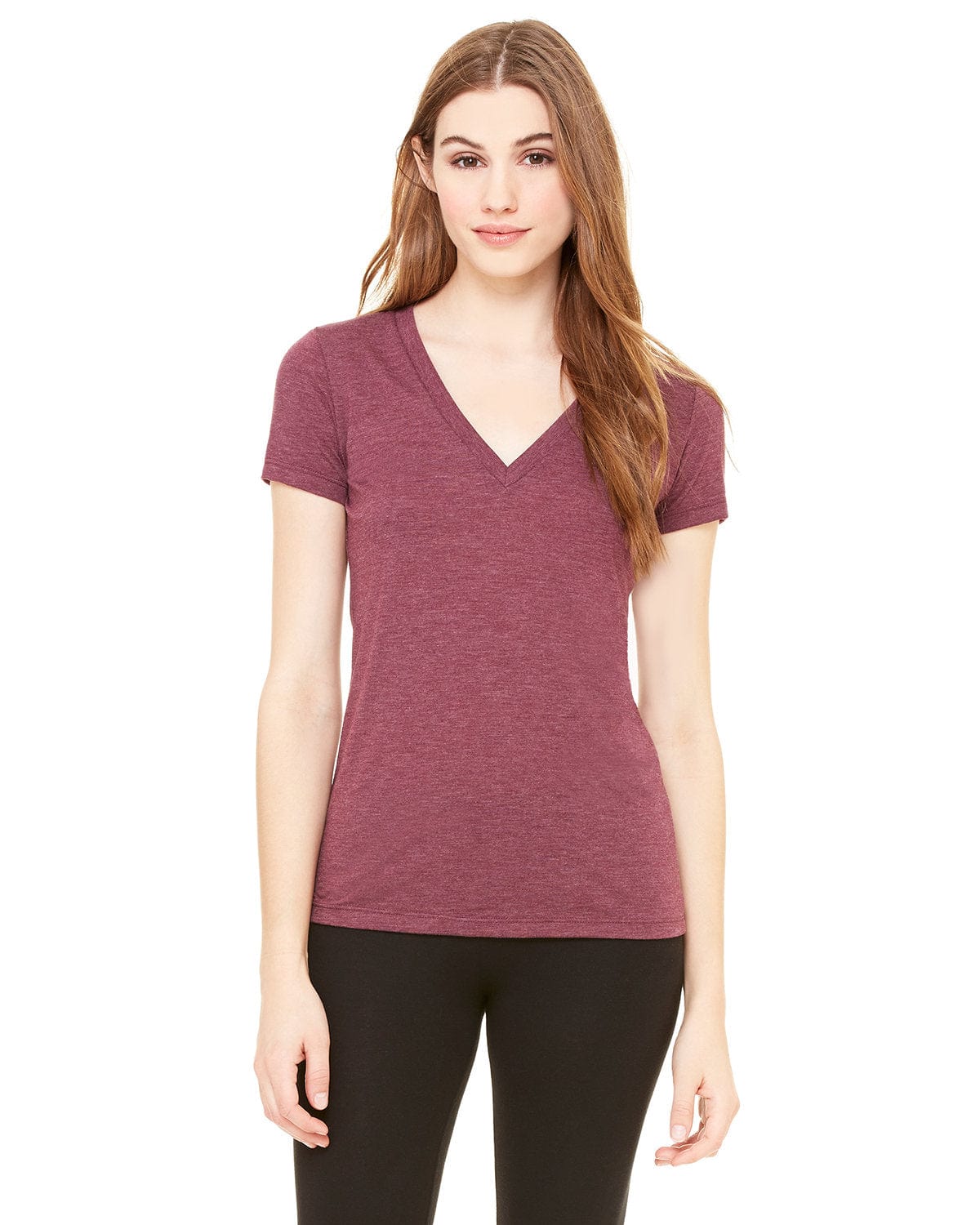 Bella Canvas T-Shirts S / Maroon Triblend Bella+Canvas 8435: Ladies' Triblend Short-Sleeve Deep V-Neck T-Shirt