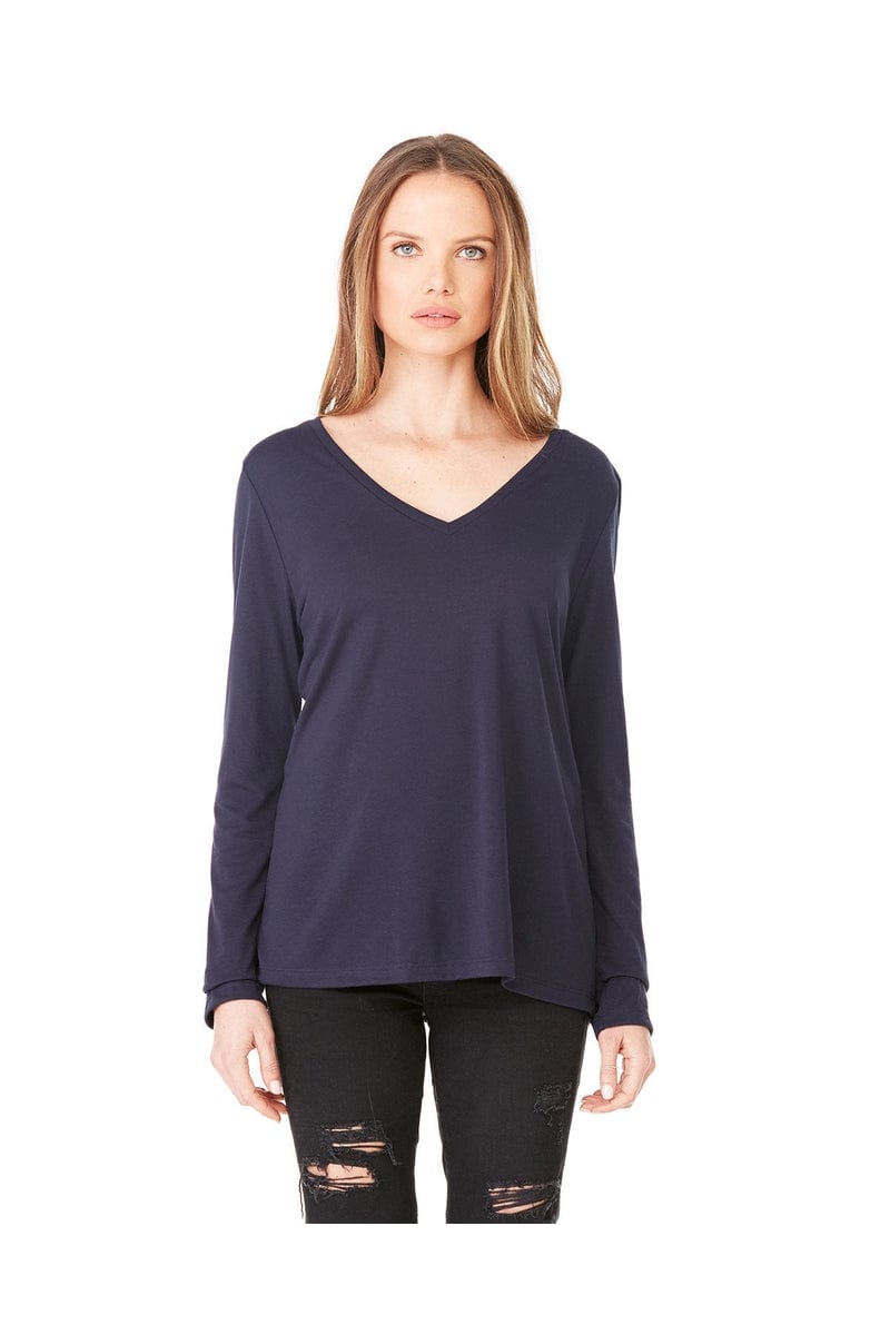 Bella Canvas T-Shirts S / Midnight Bella + Canvas 8855: Ladies' Flowy Long Sleeve V-Neck