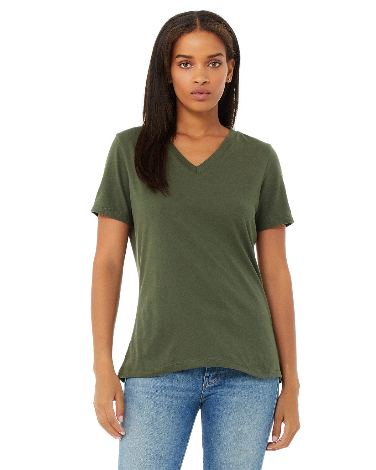 Bella Canvas T-Shirts S / Military Green Bella+Canvas 6405: Ladies' Relaxed Jersey Short-Sleeve V-Neck T-Shirt