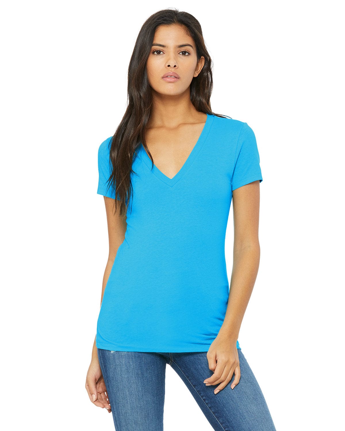 Bella Canvas T-Shirts S / Neon Blue Bella+Canvas B6035: Ladies' Jersey Short-Sleeve Deep V-Neck T-Shirt
