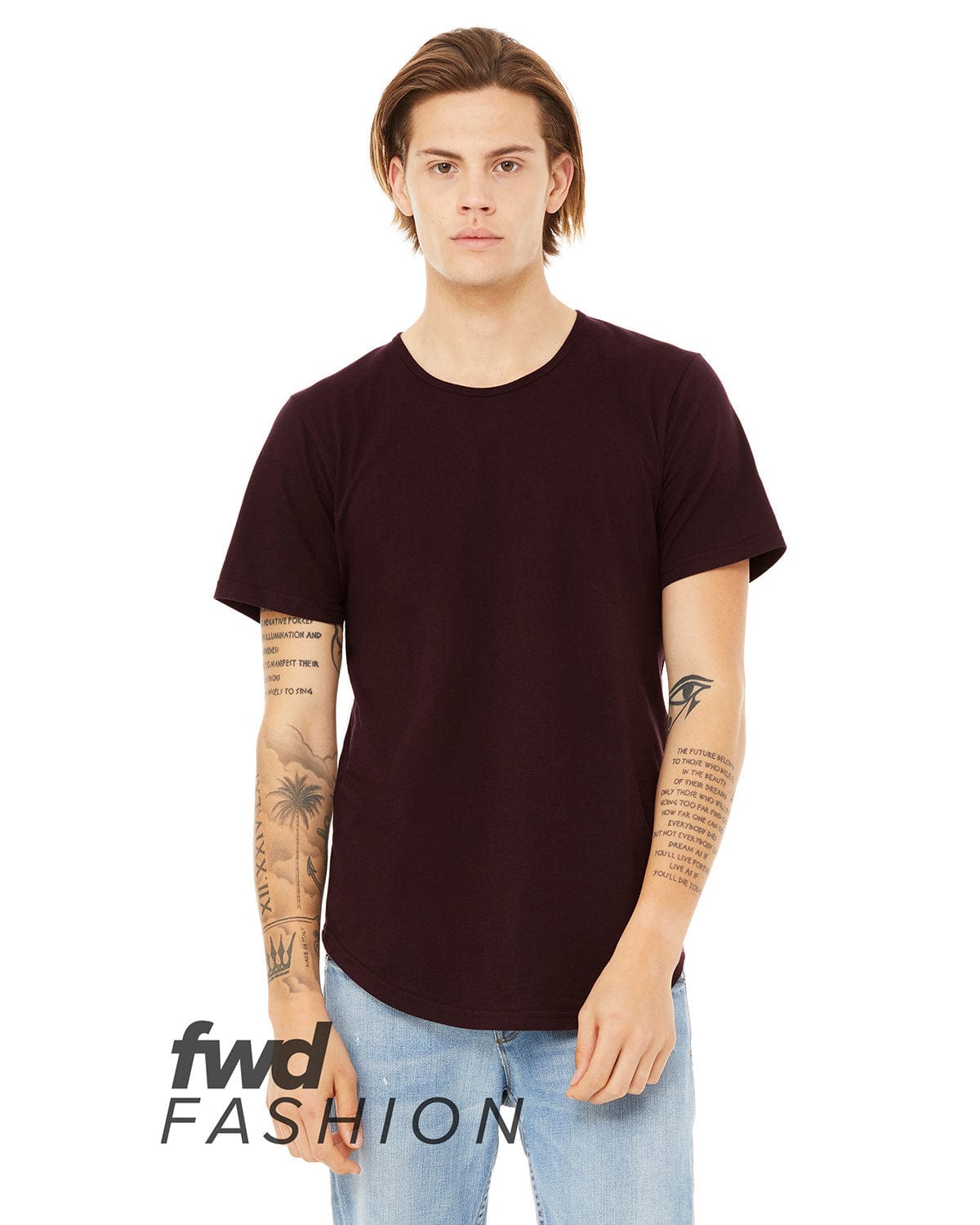 Bella Canvas T-Shirts S / Oxblood Black Bella+Canvas 3003C: FWD Fashion Men's Curved Hem Short Sleeve T-Shirt