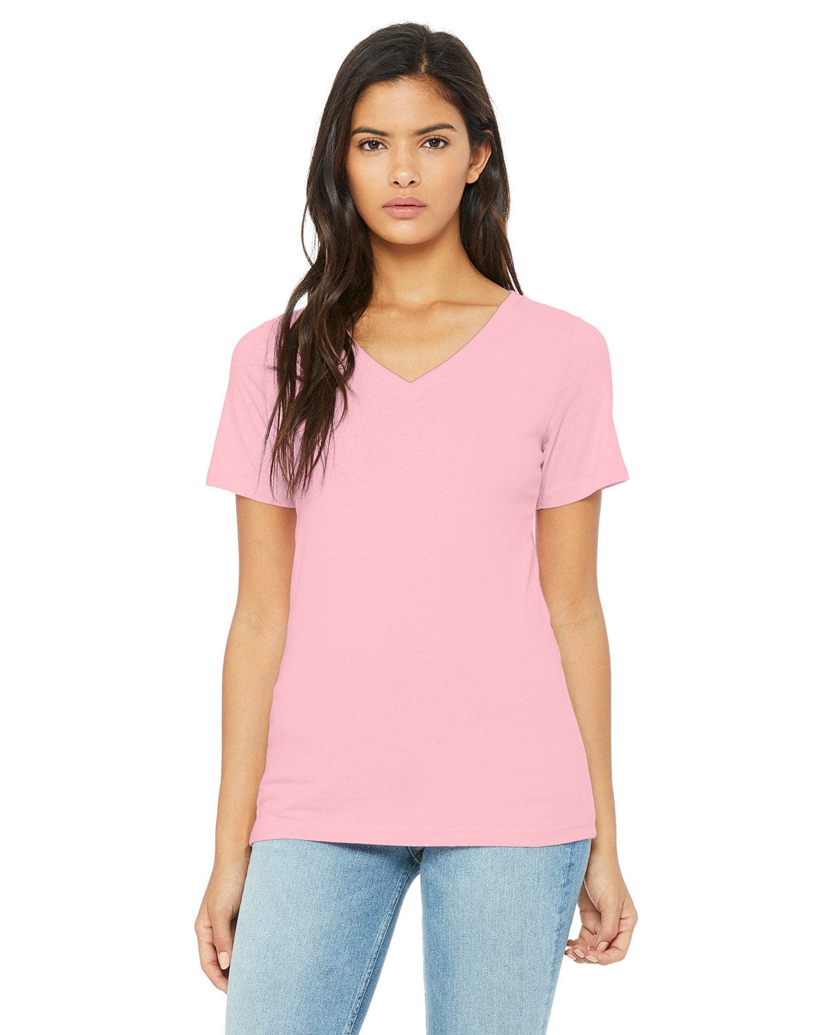 Bella Canvas T-Shirts S / Pink Bella+Canvas 6405: Ladies' Relaxed Jersey Short-Sleeve V-Neck T-Shirt