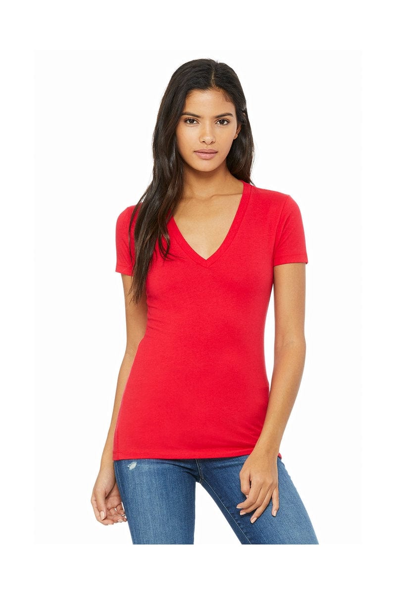 Bella Canvas T-Shirts S / Red Bella+Canvas B6035: Ladies' Jersey Short-Sleeve Deep V-Neck T-Shirt