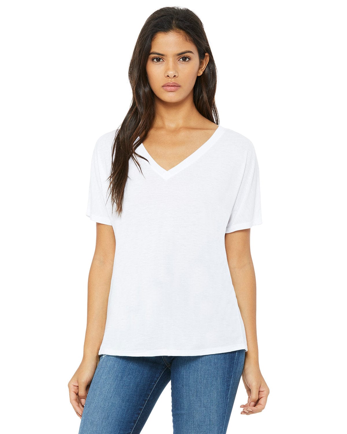 Bella Canvas T-Shirts S / White Bella+Canvas 8815: Ladies' Slouchy V-Neck T-Shirt