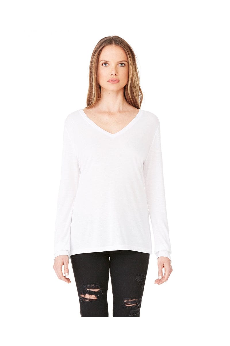 Bella Canvas T-Shirts S / White Bella + Canvas 8855: Ladies' Flowy Long Sleeve V-Neck