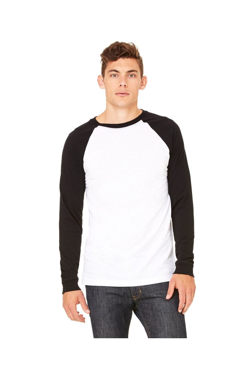 Bella Canvas T-Shirts S / White/ Black Bella&Canvas 3000C: Men's Long Sleeve Baseball T- Shirt