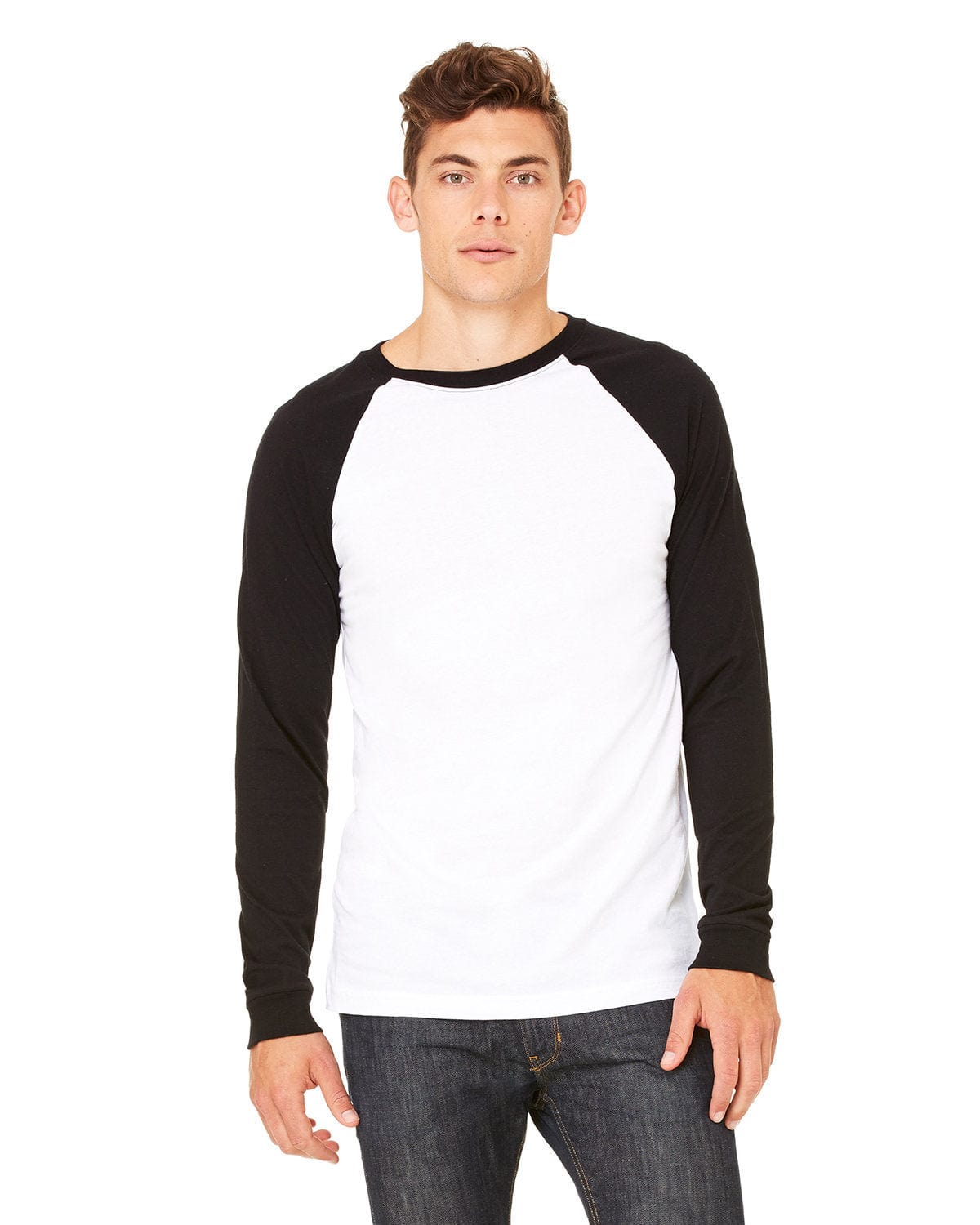Bella Canvas T-Shirts S / White/ Black Bella&Canvas 3000C: Men's Long Sleeve Baseball T- Shirt