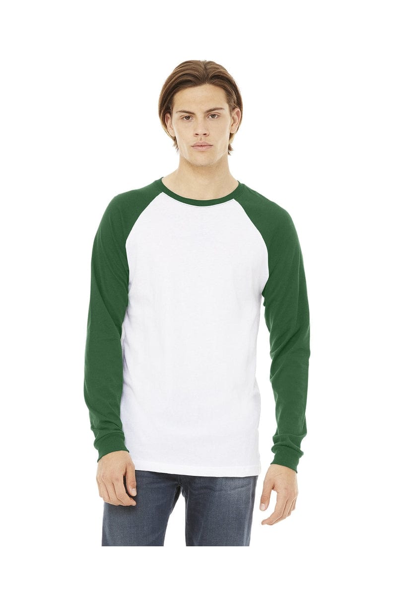 Bella Canvas T-Shirts S / White/ Kelly Bella&Canvas 3000C: Men's Long Sleeve Baseball T- Shirt
