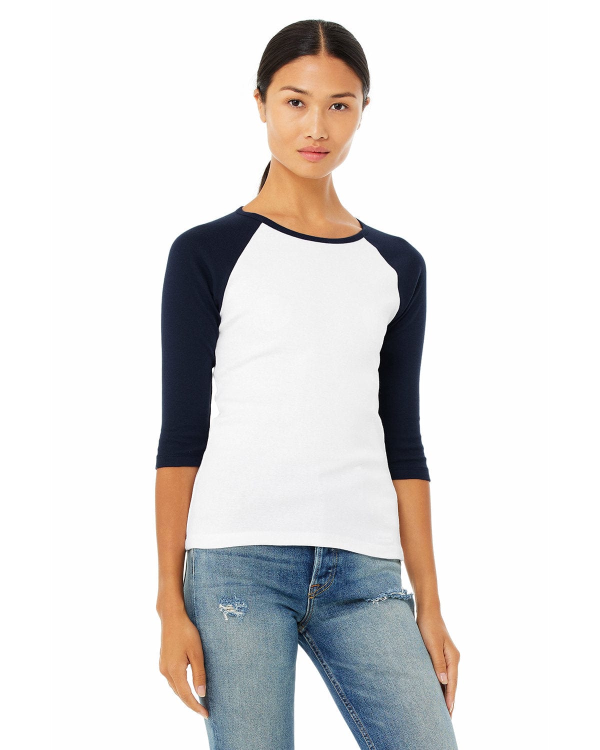 Bella Canvas T-Shirts S / White/ Navy Bella + Canvas B2000: Raglan Sleeve