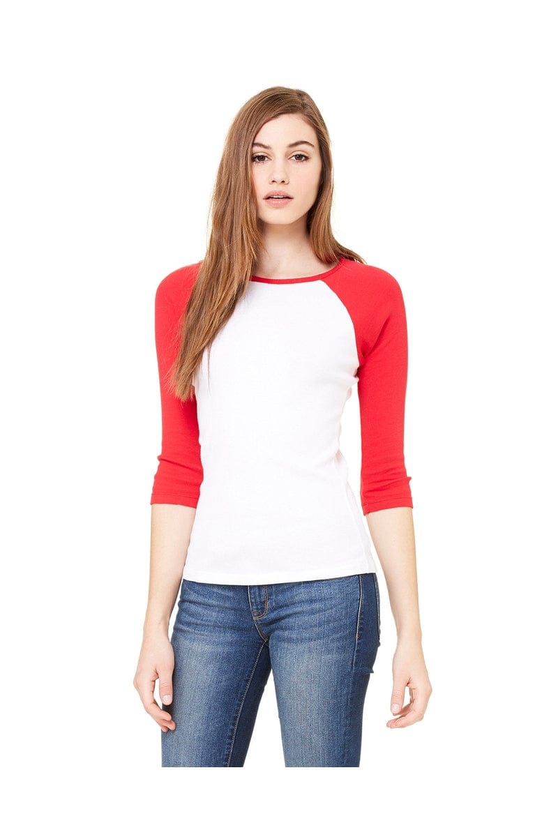 Bella Canvas T-Shirts S / White/ Red Bella + Canvas B2000: Raglan Sleeve