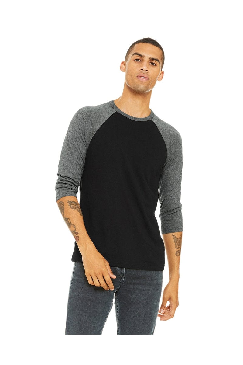 Bella Canvas T-Shirts XS / Black/ Deep Hthr Bella+Canvas 3200: Unisex 3/4-Sleeve Baseball T-Shirt