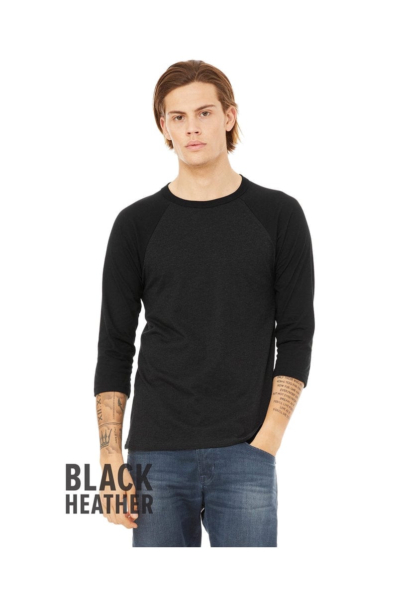 Bella Canvas T-Shirts XS / Blk Heather/ Blk Bella+Canvas 3200: Raglan Sleeve