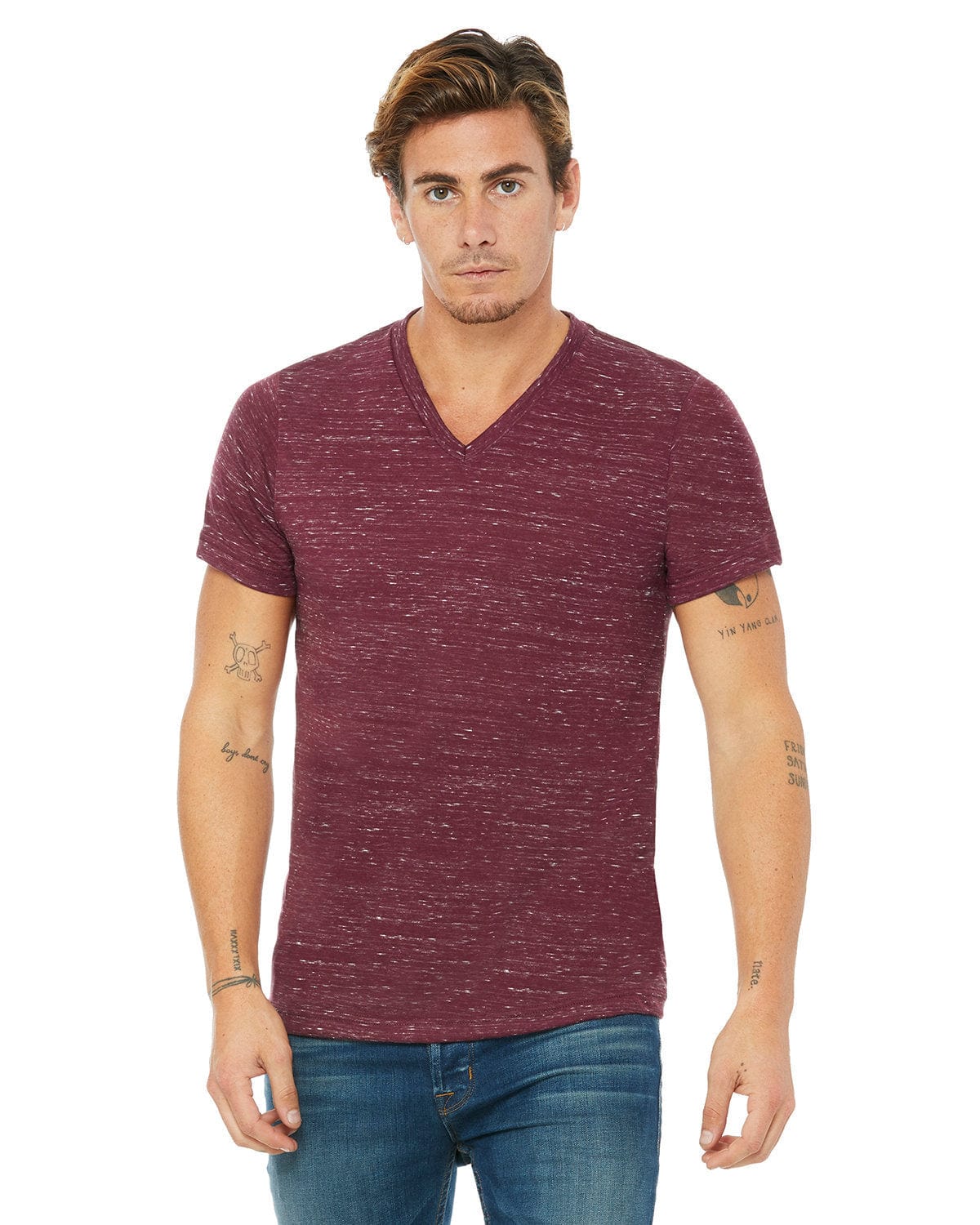 Bella Canvas T-Shirts XS / Maroon Marble Bella+Canvas 3655C: Unisex Textured Jersey V-Neck T-Shirt