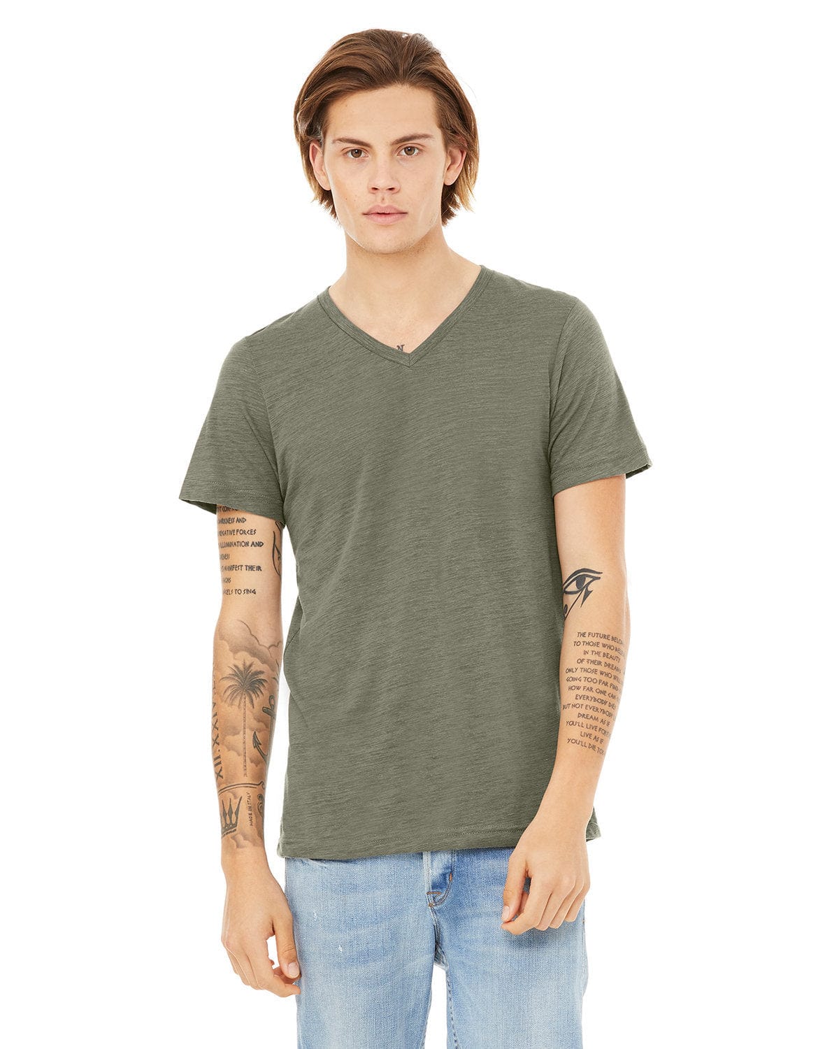 Bella Canvas T-Shirts XS / Olive Slub Bella+Canvas 3655C: Unisex Textured Jersey V-Neck T-Shirt