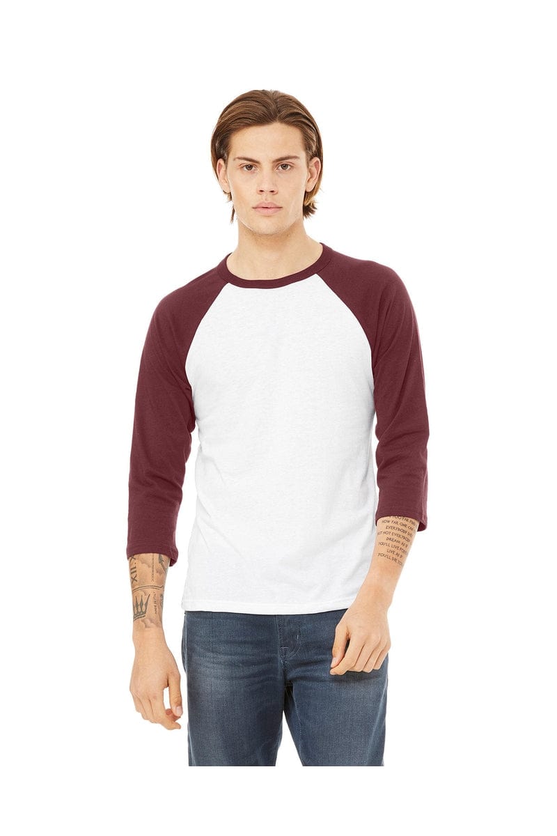 Bella Canvas T-Shirts XS / White/ Maroon Bella+Canvas 3200: Unisex 3/4-Sleeve Baseball T-Shirt