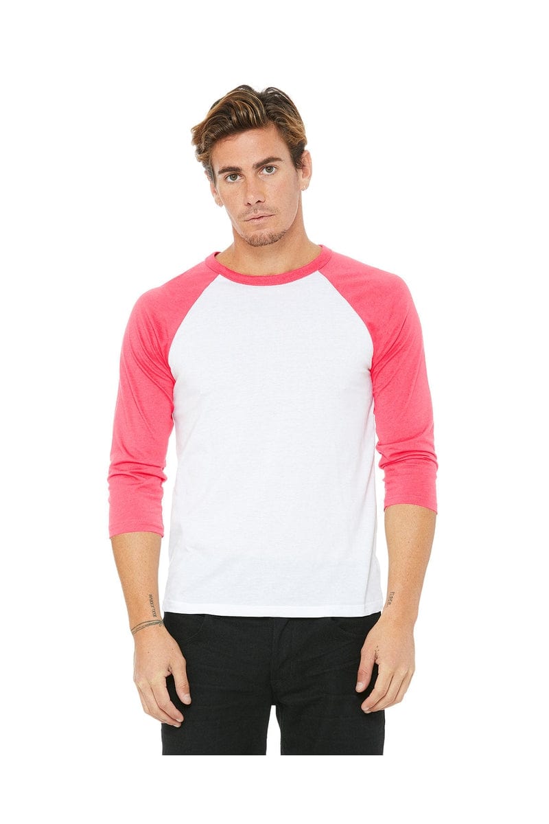 Bella Canvas T-Shirts XS / White/ Neon Pink Bella+Canvas 3200: Unisex 3/4-Sleeve Baseball T-Shirt