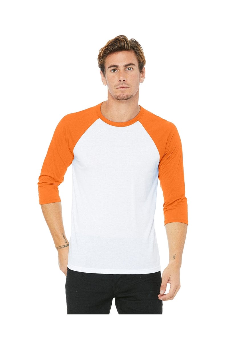 Bella Canvas T-Shirts XS / Wht/ Neon Orange Bella+Canvas 3200: Unisex 3/4-Sleeve Baseball T-Shirt