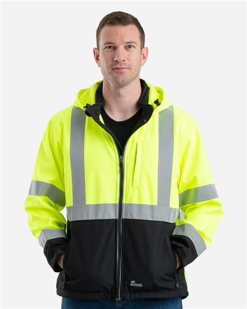 Berne Apparel 13671 HVJS206-Men's Hi-Vis Class 3 Hooded Soft Shell Jacket