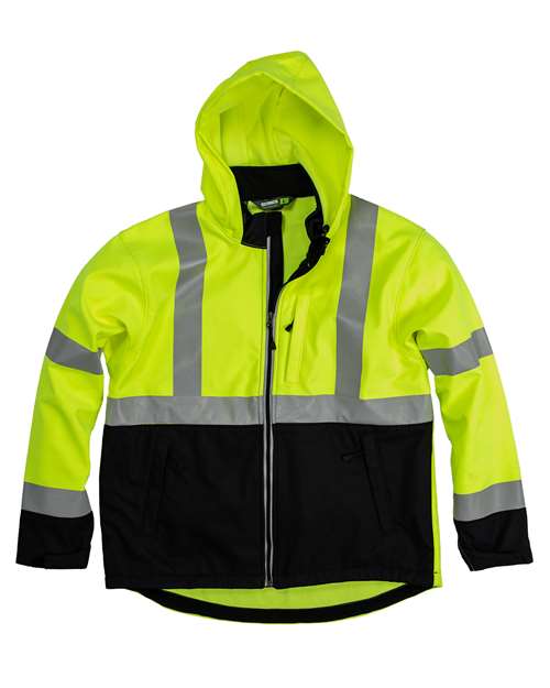 Berne Apparel 13671 M / Yellow HVJS206-Men's Hi-Vis Class 3 Hooded Soft Shell Jacket