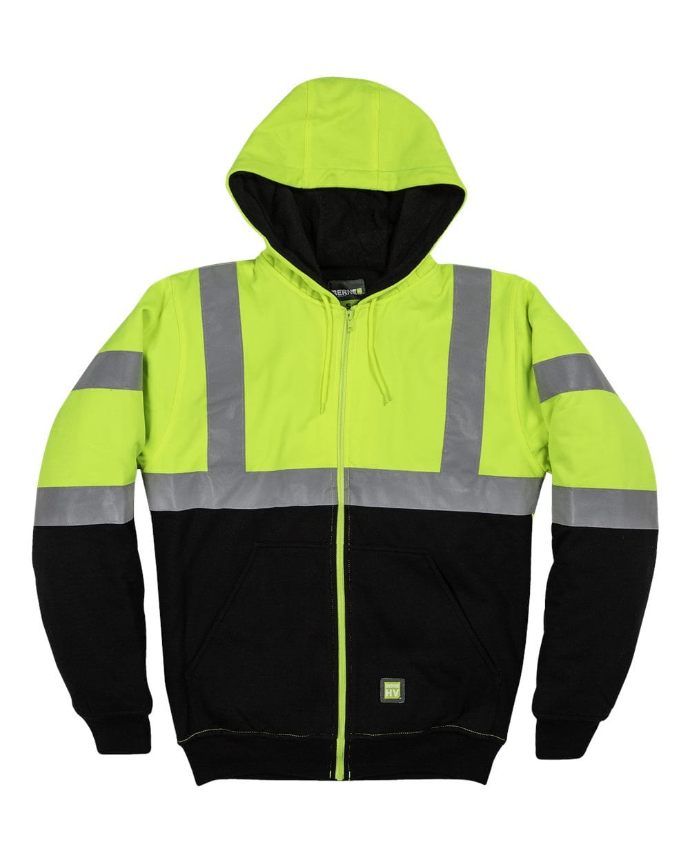Berne Apparel Fleece - Premium - Hood Berne Apparel HVF023 Men's Hi-Vis Class 3 Color Block Full-Zip Hooded Sweatshirt