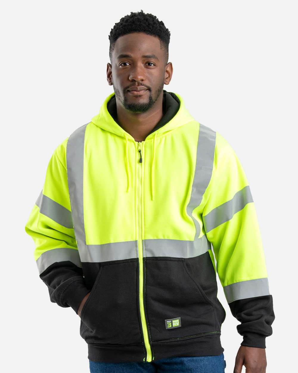 Berne Apparel Fleece - Premium - Hood M / Hi Vis Yellow Berne Apparel HVF023 Men's Hi-Vis Class 3 Color Block Full-Zip Hooded Sweatshirt