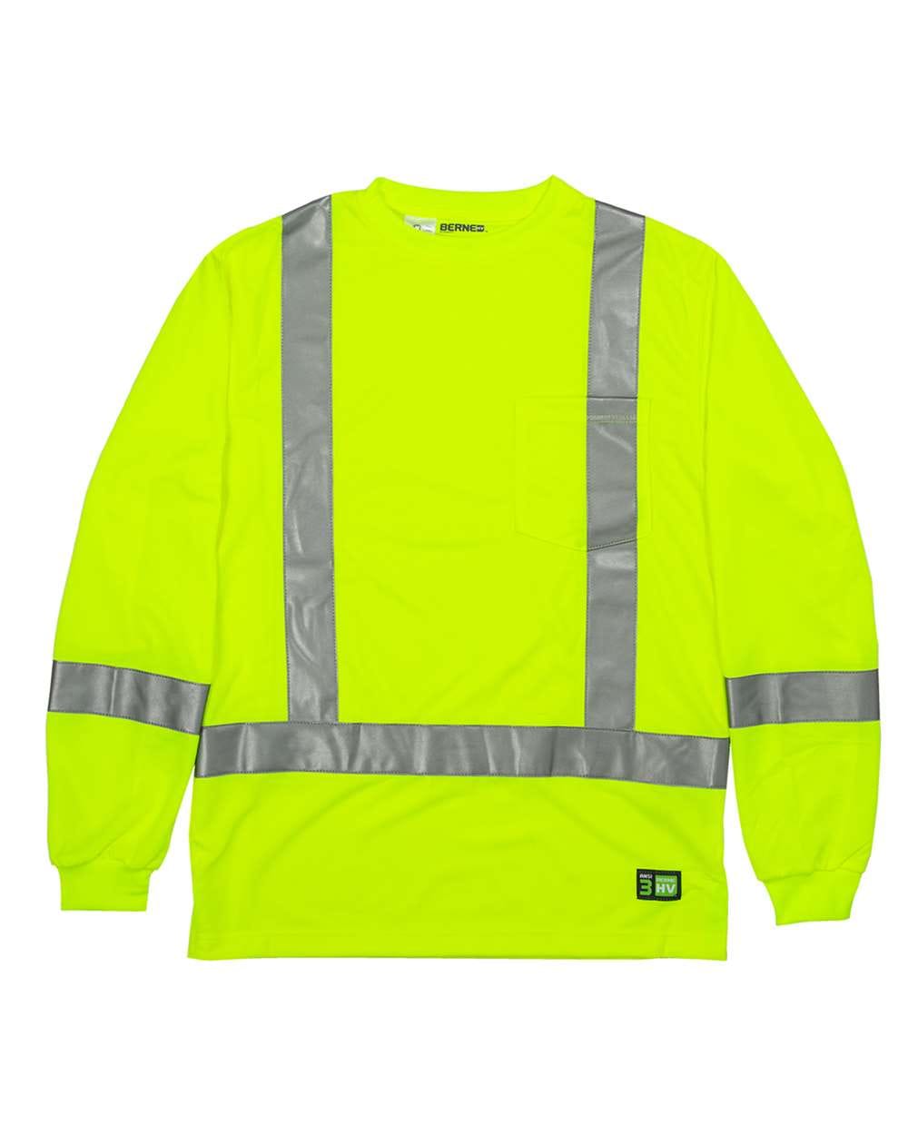 Berne Apparel T-Shirts - Long Sleeve Berne Apparel HVK013 Men's Hi-Vis Class 3 Performance Pocket T-Shirt