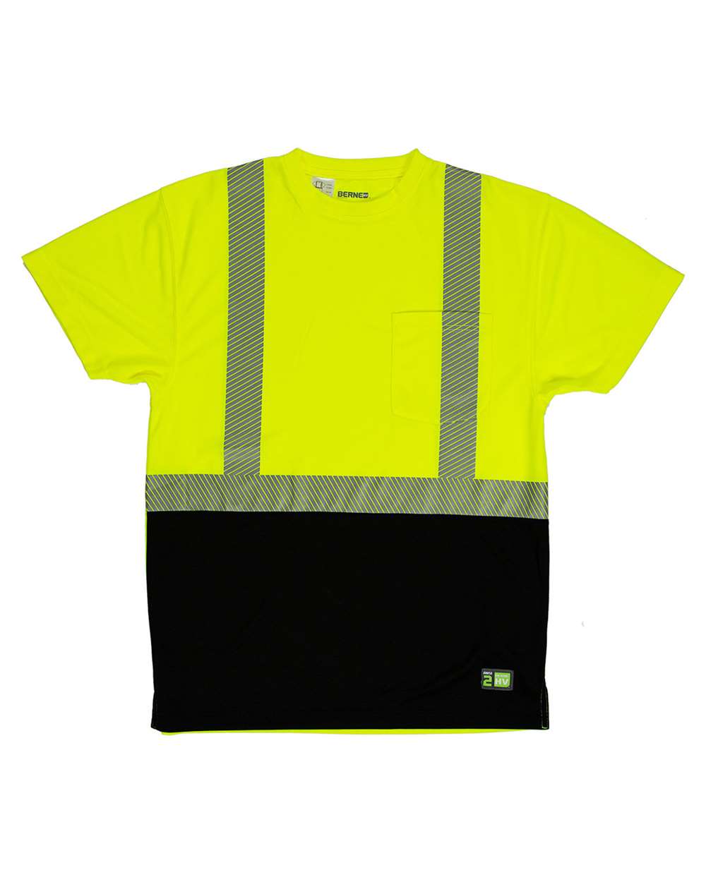 Berne Apparel T-Shirts - Premium Berne Apparel HVK017 Men's Hi-Vis Class 2 Color Blocked Pocket T-Shirt