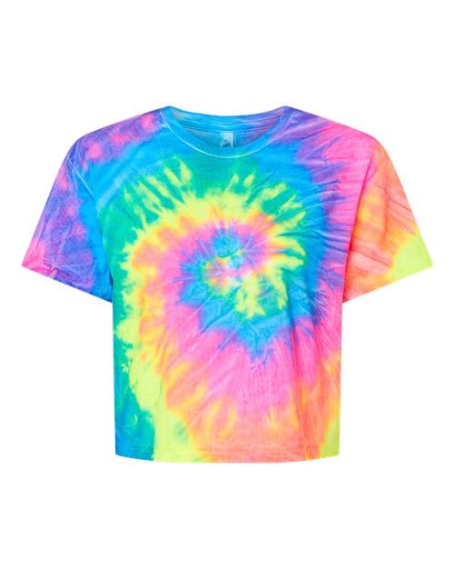 Colortone 1050-Women's Tie-Dyed Crop T-Shirt in Neon Rainbow