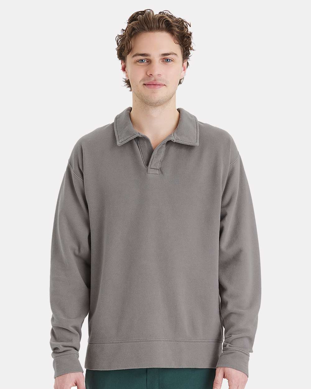 ComfortWash by Hanes Fleece - Premium - Crew S / Concrete Grey ComfortWash by Hanes GDH490 Unisex Garment-Dyed Polo Collar Sweatshirt