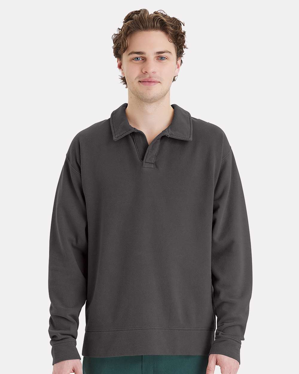 ComfortWash by Hanes Fleece - Premium - Crew S / New Railroad Grey ComfortWash by Hanes GDH490 Unisex Garment-Dyed Polo Collar Sweatshirt