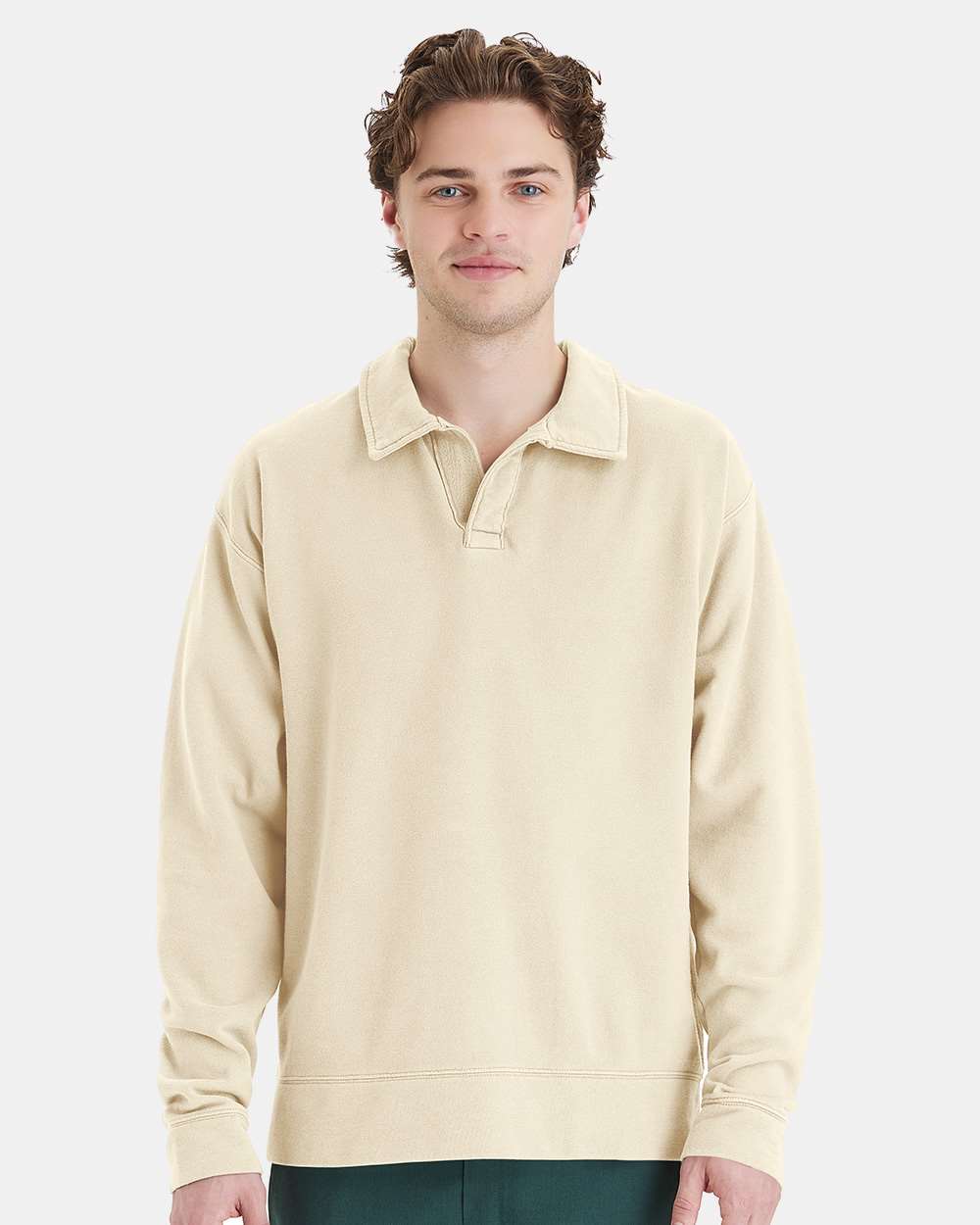 ComfortWash by Hanes Fleece - Premium - Crew S / Parchment ComfortWash by Hanes GDH490 Unisex Garment-Dyed Polo Collar Sweatshirt