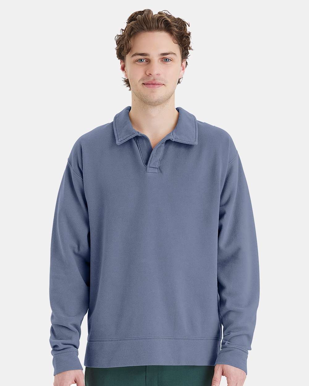 ComfortWash by Hanes Fleece - Premium - Crew S / Saltwater ComfortWash by Hanes GDH490 Unisex Garment-Dyed Polo Collar Sweatshirt
