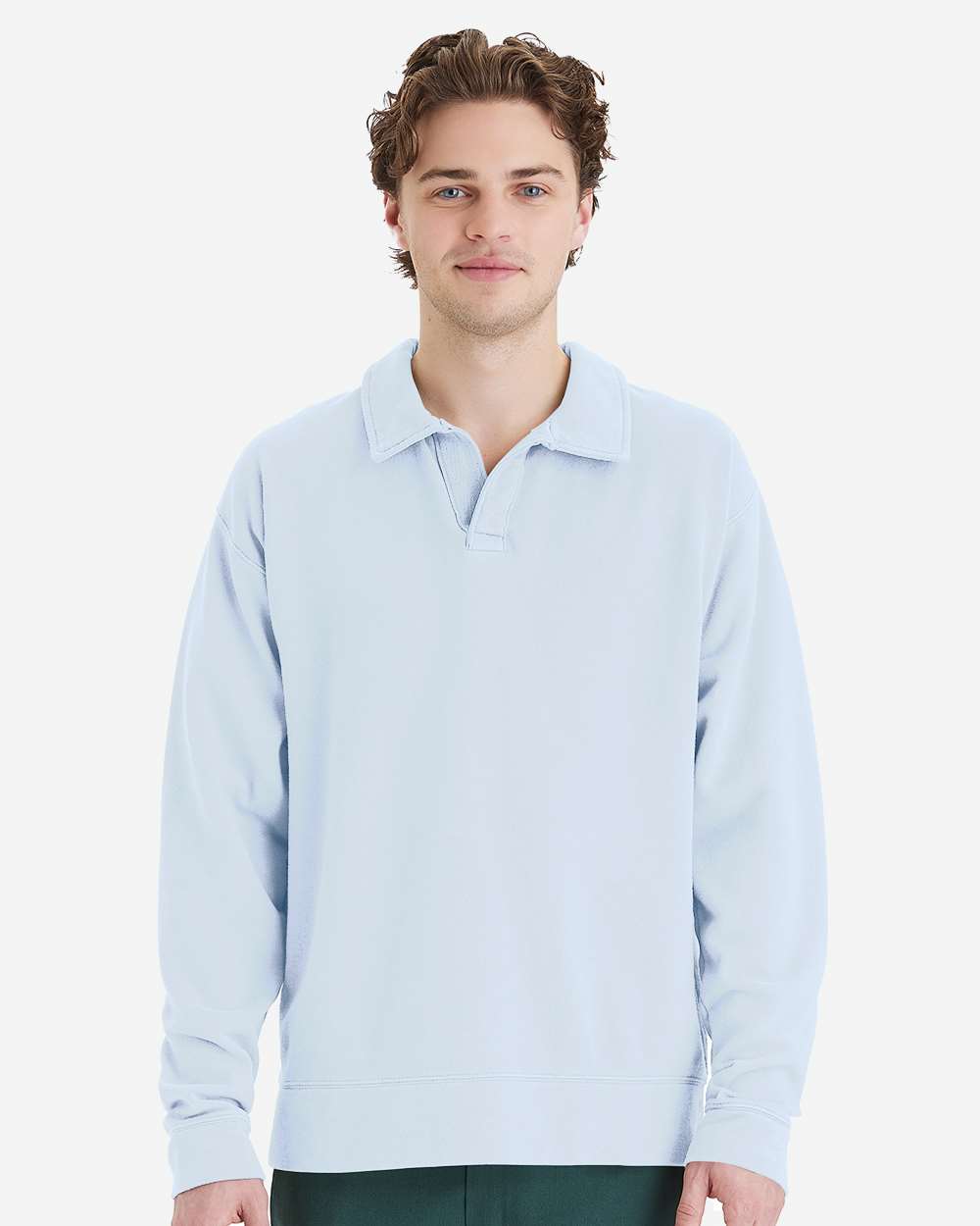 ComfortWash by Hanes Fleece - Premium - Crew S / Soothing Blue ComfortWash by Hanes GDH490 Unisex Garment-Dyed Polo Collar Sweatshirt